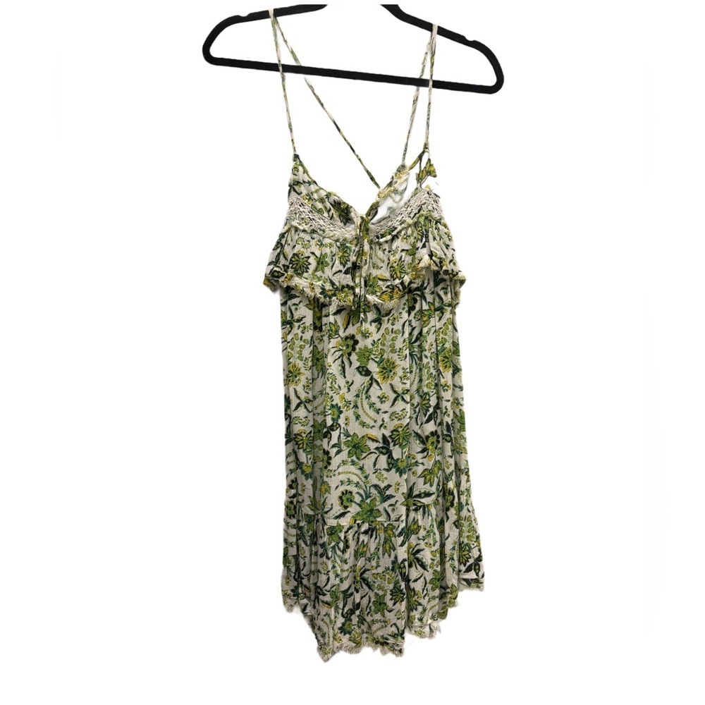 Free People Floral Tie-Front Mini Dress 🌿 Lace, bright green pattern, size M - Picture 9 of 9